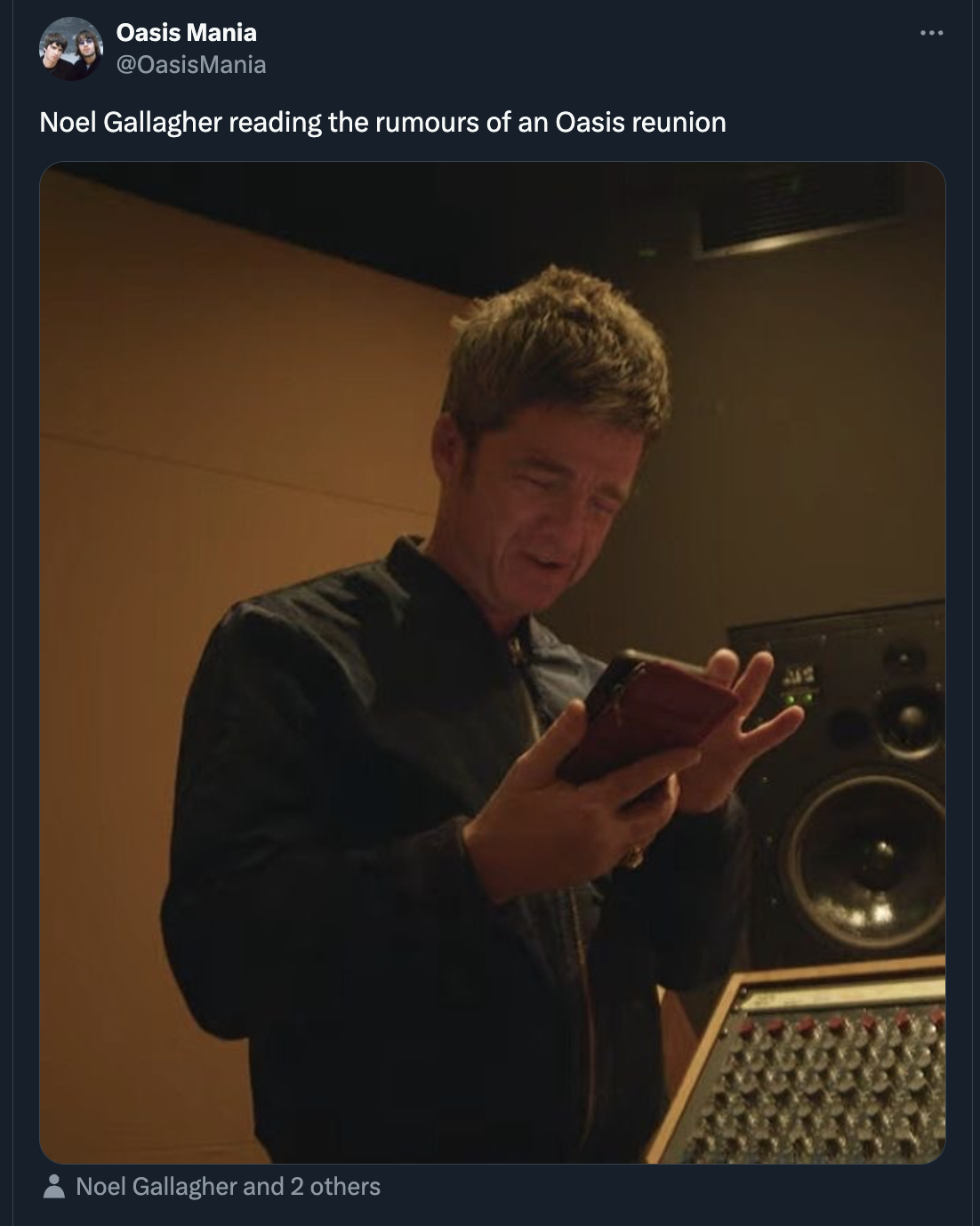 audio engineer - Oasis Mania Noel Gallagher reading the rumours of an Oasis reunion Noel Gallagher and 2 others